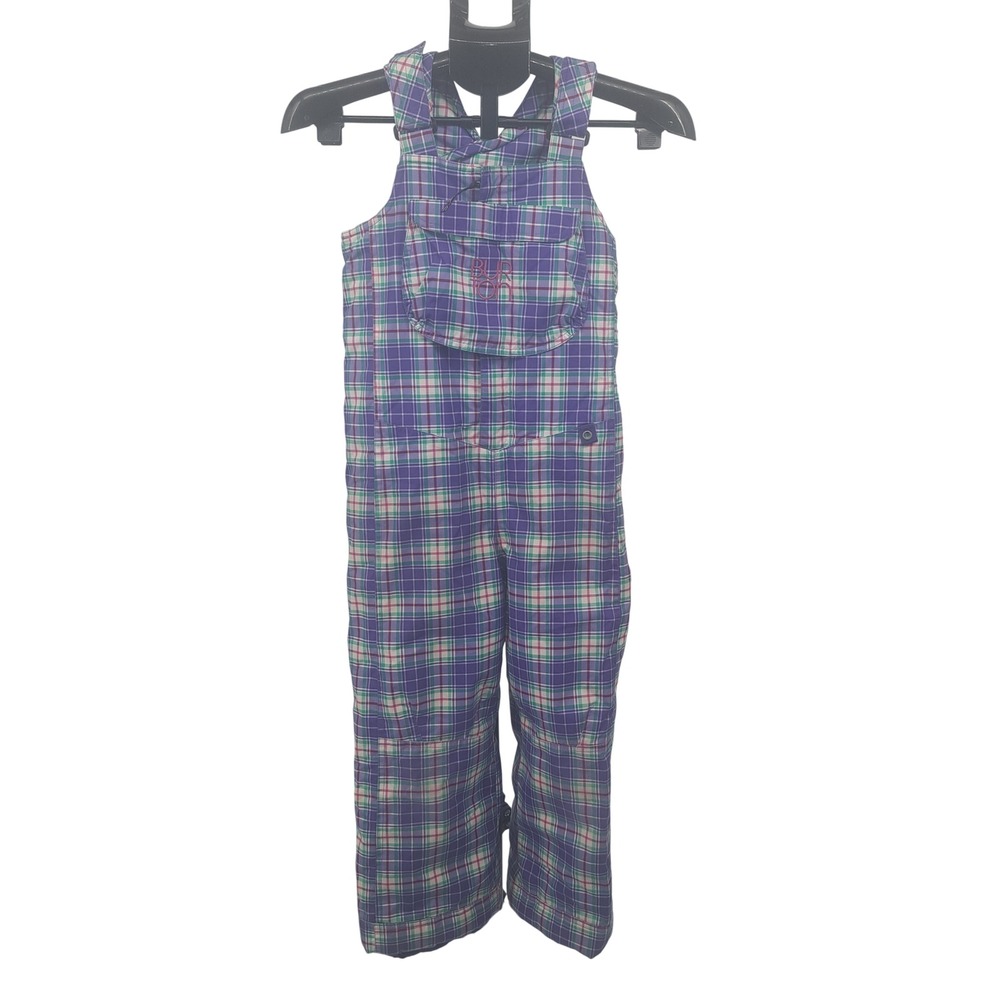 Burton Dryride Kids 5/6 Purple Plaid Snowboard Ski Bib One Piece Snowsuit Pants